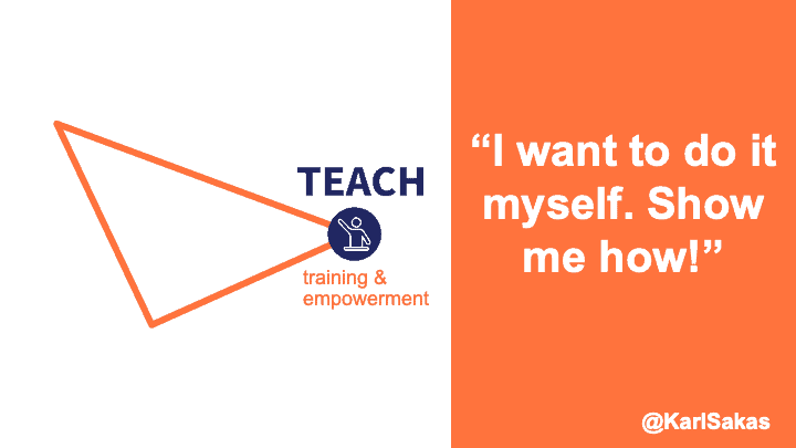 In "Teach" (training & empowerment), your client is saying, "Show me how to do it myself."